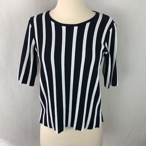Ann Taylor blue and white crew neck short sleeve striped top